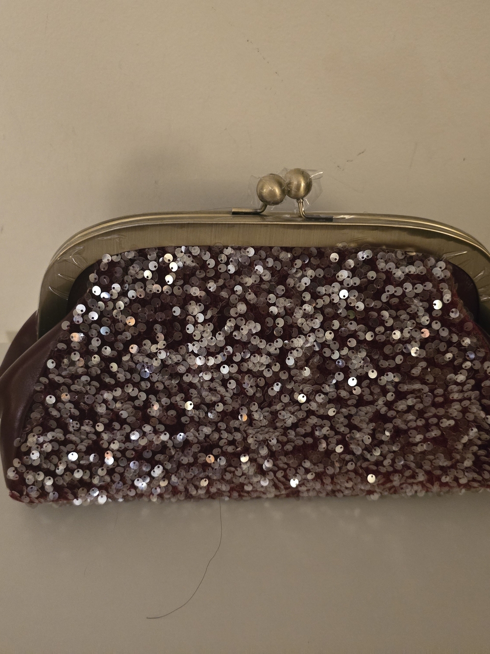 Patricia Nash Leather Sequin Frame Clutch Bag in Deep Plum